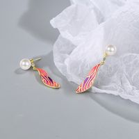 1 Pair Simple Style Classic Style Wings Plating Inlay Copper Rhinestones Pearl Drop Earrings main image 3