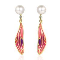 1 Pair Simple Style Classic Style Wings Plating Inlay Copper Rhinestones Pearl Drop Earrings sku image 1