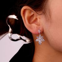 1 Pair Ig Style Simple Style Star Water Droplets Flower Plating Inlay Copper Zircon White Gold Plated Drop Earrings Ear Studs main image 7