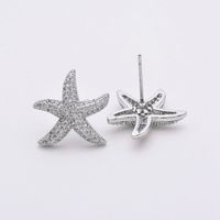 1 Pair Cute Starfish Plating Inlay Copper Zircon White Gold Plated Ear Studs main image 3