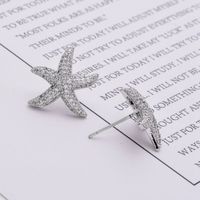 1 Pair Cute Starfish Plating Inlay Copper Zircon White Gold Plated Ear Studs main image 1