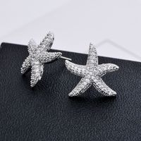 1 Pair Cute Starfish Plating Inlay Copper Zircon White Gold Plated Ear Studs main image 6