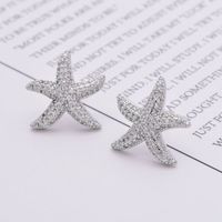 1 Pair Cute Starfish Plating Inlay Copper Zircon White Gold Plated Ear Studs main image 5