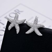 1 Pair Cute Starfish Plating Inlay Copper Zircon White Gold Plated Ear Studs main image 4