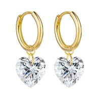 Simple Style Heart Shape Copper Drop Earrings Plating Artificial Crystal Copper Earrings sku image 5