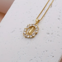 Simple Style Shiny Virgin Mary Oval Copper Plating Inlay Zircon 18k Gold Plated Pendant Necklace main image 4