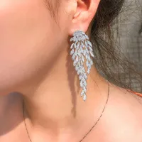 1 Pair Casual Wedding Romantic Leaves Tassel Plating Inlay Copper Zircon Drop Earrings main image 1