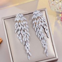 1 Pair Casual Wedding Romantic Leaves Tassel Plating Inlay Copper Zircon Drop Earrings main image 6