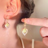 1 Pair Ig Style Water Droplets Plating Hollow Out Inlay Alloy Rhinestones Opal Drop Earrings main image 6