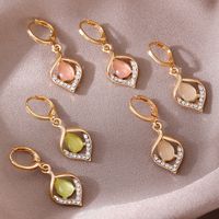 1 Pair Ig Style Water Droplets Plating Hollow Out Inlay Alloy Rhinestones Opal Drop Earrings main image 1