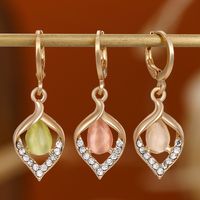 1 Pair Ig Style Water Droplets Plating Hollow Out Inlay Alloy Rhinestones Opal Drop Earrings main image 4