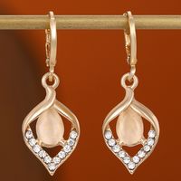 1 Pair Ig Style Water Droplets Plating Hollow Out Inlay Alloy Rhinestones Opal Drop Earrings sku image 1