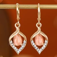 1 Pair Ig Style Water Droplets Plating Hollow Out Inlay Alloy Rhinestones Opal Drop Earrings sku image 2
