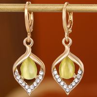 1 Pair Ig Style Water Droplets Plating Hollow Out Inlay Alloy Rhinestones Opal Drop Earrings sku image 3
