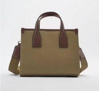 Women's Medium Canvas Color Block Vintage Style Square Zipper Handbag Crossbody Bag Square Bag sku image 1