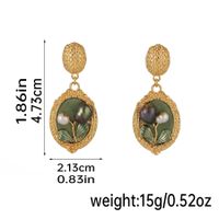 1 Pair Retro Pastoral Square Oval Flower Plating Hollow Out Inlay Copper Freshwater Pearl Shell 18k Gold Plated Drop Earrings main image 4