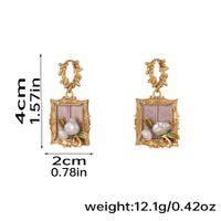 1 Pair Retro Pastoral Square Oval Flower Plating Hollow Out Inlay Copper Freshwater Pearl Shell 18k Gold Plated Drop Earrings main image 6