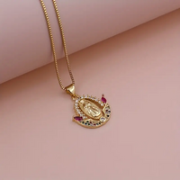 Simple Style Shiny Virgin Mary Copper Plating Inlay Zircon 18k Gold Plated Pendant Necklace sku image 1