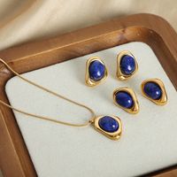 Wholesale Casual Simple Style Color Block Titanium Steel Plating Inlay 18k Gold Plated Natural Stone Earrings Necklace main image 4