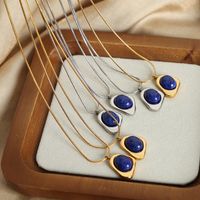 Wholesale Casual Simple Style Color Block Titanium Steel Plating Inlay 18k Gold Plated Natural Stone Earrings Necklace main image 7