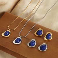 Wholesale Casual Simple Style Color Block Titanium Steel Plating Inlay 18k Gold Plated Natural Stone Earrings Necklace main image 6
