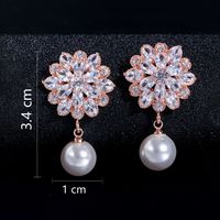 1 Pair Simple Style Solid Color Snowflake Plating Inlay Copper Artificial Pearls Zircon Rhodium Plated Silver Plated Drop Earrings main image 10