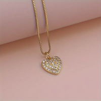 Glam Lady Shiny Heart Shape Copper Plating Inlay Zircon 18k Gold Plated Pendant Necklace sku image 1