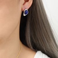 Wholesale Casual Simple Style Color Block Titanium Steel Plating Inlay 18k Gold Plated Natural Stone Earrings Necklace sku image 2