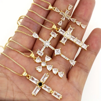 Glam Lady Shiny Cross Copper Plating Inlay Zircon 18k Gold Plated Pendant Necklace main image 1