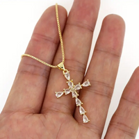 Glam Lady Shiny Cross Copper Plating Inlay Zircon 18k Gold Plated Pendant Necklace main image 3