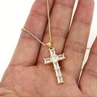 Glam Lady Shiny Cross Copper Plating Inlay Zircon 18k Gold Plated Pendant Necklace main image 5