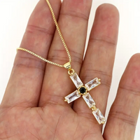 Glam Lady Shiny Cross Copper Plating Inlay Zircon 18k Gold Plated Pendant Necklace main image 6