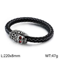 Vintage Style Lion Leather Titanium Steel Men's Bangle sku image 6