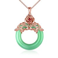 Romantic Rose Copper Plating Inlay Jade Rose Gold Plated White Gold Plated Pendant Necklace sku image 1
