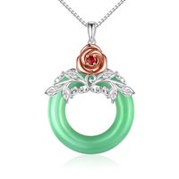 Romantic Rose Copper Plating Inlay Jade Rose Gold Plated White Gold Plated Pendant Necklace sku image 3
