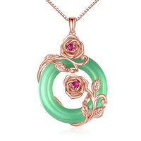 Romantic Rose Copper Plating Inlay Jade Rose Gold Plated White Gold Plated Pendant Necklace sku image 2
