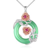 Romantic Rose Copper Plating Inlay Jade Rose Gold Plated White Gold Plated Pendant Necklace sku image 4