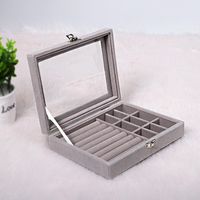 Classic Style Solid Color Flocking Glass Transparent Jewelry Boxes sku image 3