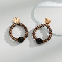 1 Piece Casual Simple Style Circle Round Beaded Arylic Wood Drop Earrings main image 3