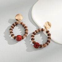 1 Piece Casual Simple Style Circle Round Beaded Arylic Wood Drop Earrings sku image 1