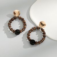 1 Piece Casual Simple Style Circle Round Beaded Arylic Wood Drop Earrings sku image 2