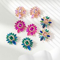 1 Pair Simple Style Commute Flower Inlay Alloy Rhinestones Drop Earrings main image 1