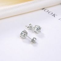 1 Pair Glam Simple Style Hexagon Polishing Plating Inlay Sterling Silver Zircon White Gold Plated Rhodium Plated Ear Studs main image 5