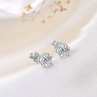 1 Pair Glam Simple Style Hexagon Polishing Plating Inlay Sterling Silver Zircon White Gold Plated Rhodium Plated Ear Studs main image 6
