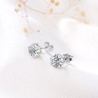 1 Pair Glam Simple Style Hexagon Polishing Plating Inlay Sterling Silver Zircon White Gold Plated Rhodium Plated Ear Studs main image 4