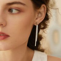 1 Pair Simple Style Classic Style Oversized Tassel Polishing Plating Inlay Sterling Silver Zircon White Gold Plated Drop Earrings main image 4