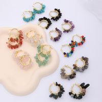 1 Pair Ethnic Style Bohemian Tropical Solid Color Handmade Plating Natural Stone Copper 18k Gold Plated Hoop Earrings main image 1