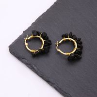 1 Pair Ethnic Style Bohemian Tropical Solid Color Handmade Plating Natural Stone Copper 18k Gold Plated Hoop Earrings main image 8