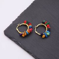 1 Pair Ethnic Style Bohemian Tropical Solid Color Handmade Plating Natural Stone Copper 18k Gold Plated Hoop Earrings main image 10