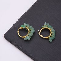 1 Pair Ethnic Style Bohemian Tropical Solid Color Handmade Plating Natural Stone Copper 18k Gold Plated Hoop Earrings main image 6